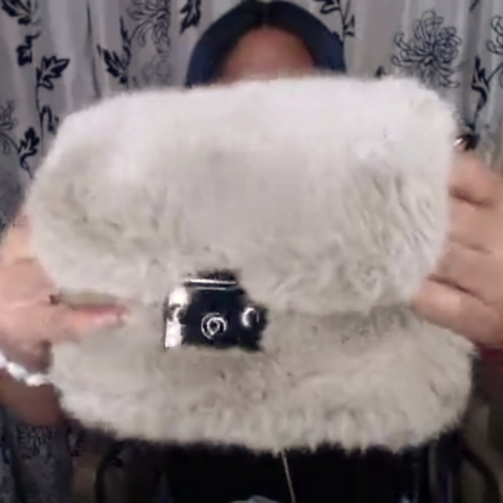 Fuzzy lil handbag Taupe New!